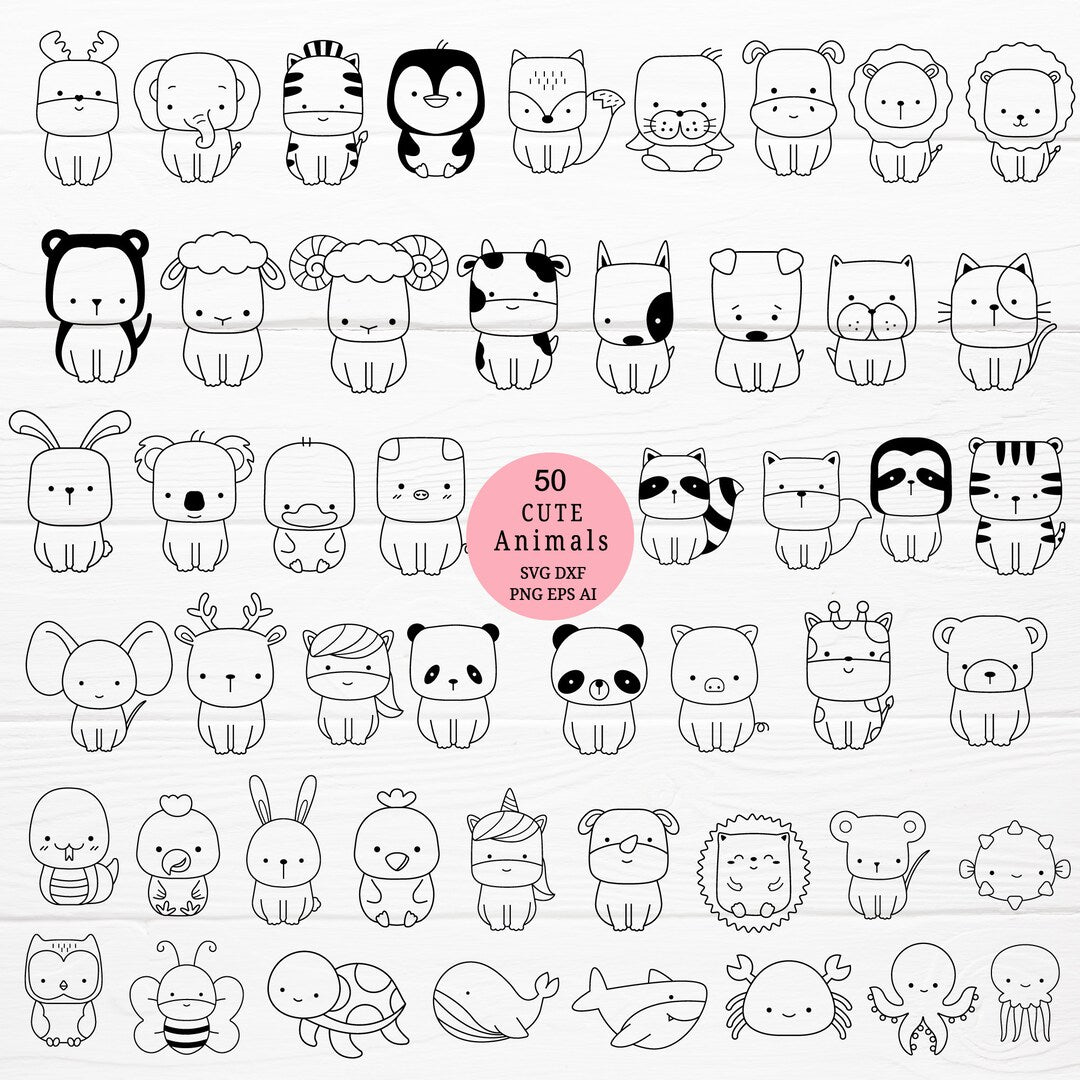 50 Cute Animal SVG Bundle – Clipart, PNG, EPS, DXF | Commercial Use