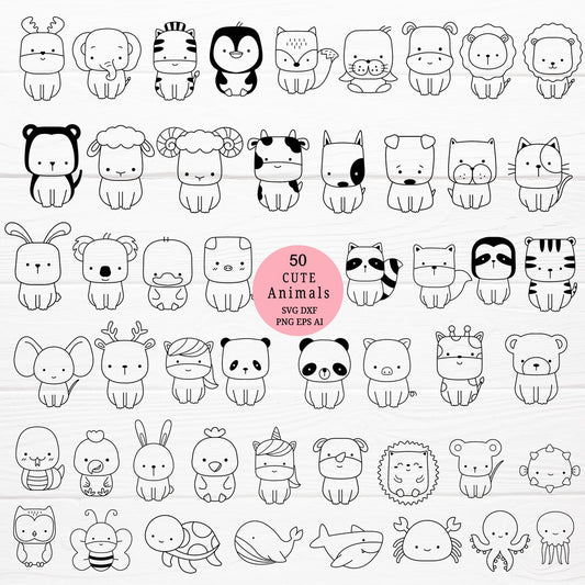50 Cute Animal SVG Bundle – Clipart, PNG, EPS, DXF | Commercial Use